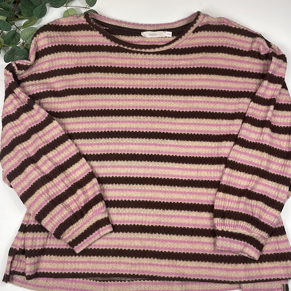 Lush > Pink Waffle Striped Sweater Small - Picture 3 of 9